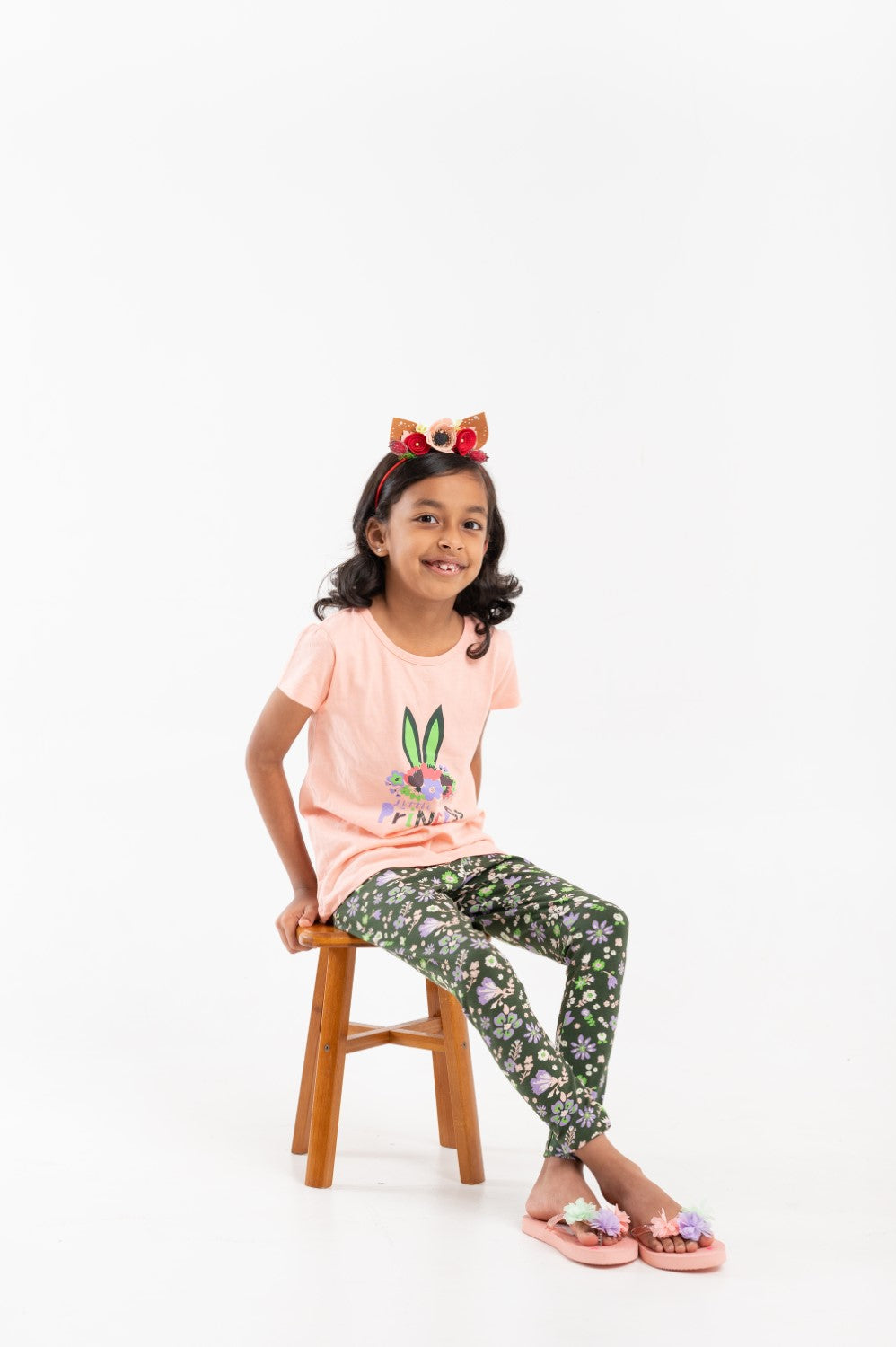 Little Princess Printed T-Shirt with floral Leggings