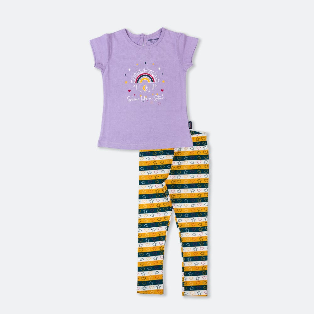 Shine Like a Star Printed T-Shirt with Star Striped Leggings