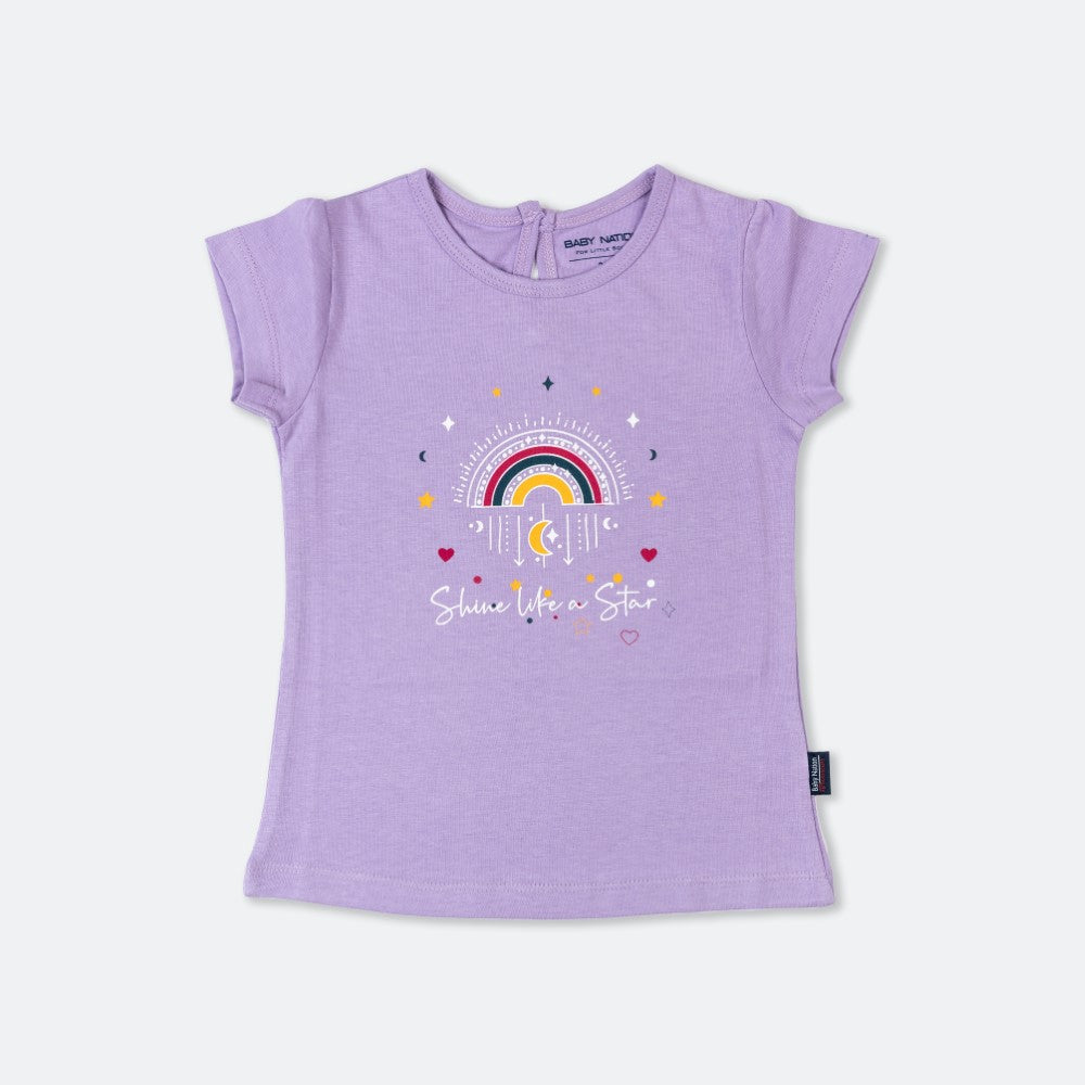 Shine Like a Star Printed T-Shirt with Star Striped Leggings