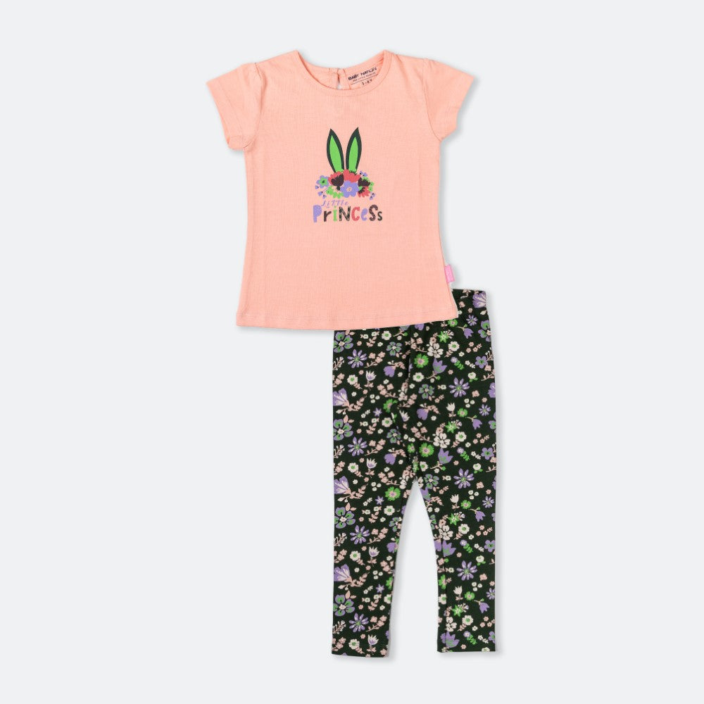 Little Princess Printed T-Shirt with floral Leggings