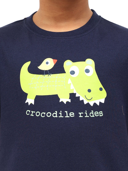 Baby Crocodile Print T-Shirt with Brown Shorts