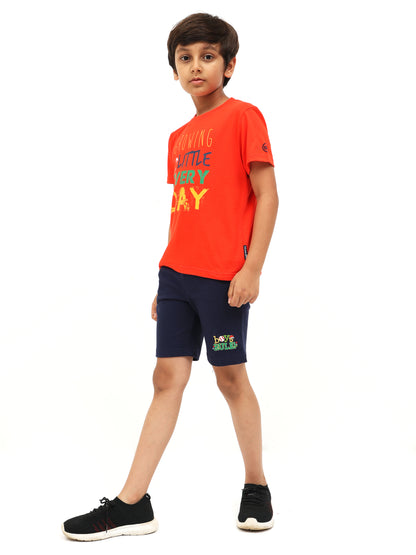 Boys Active Crew Neck T-Shirt with Navy Shorts