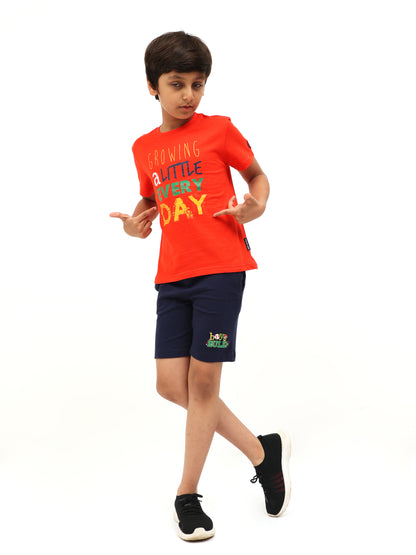 Boys Active Crew Neck T-Shirt with Navy Shorts