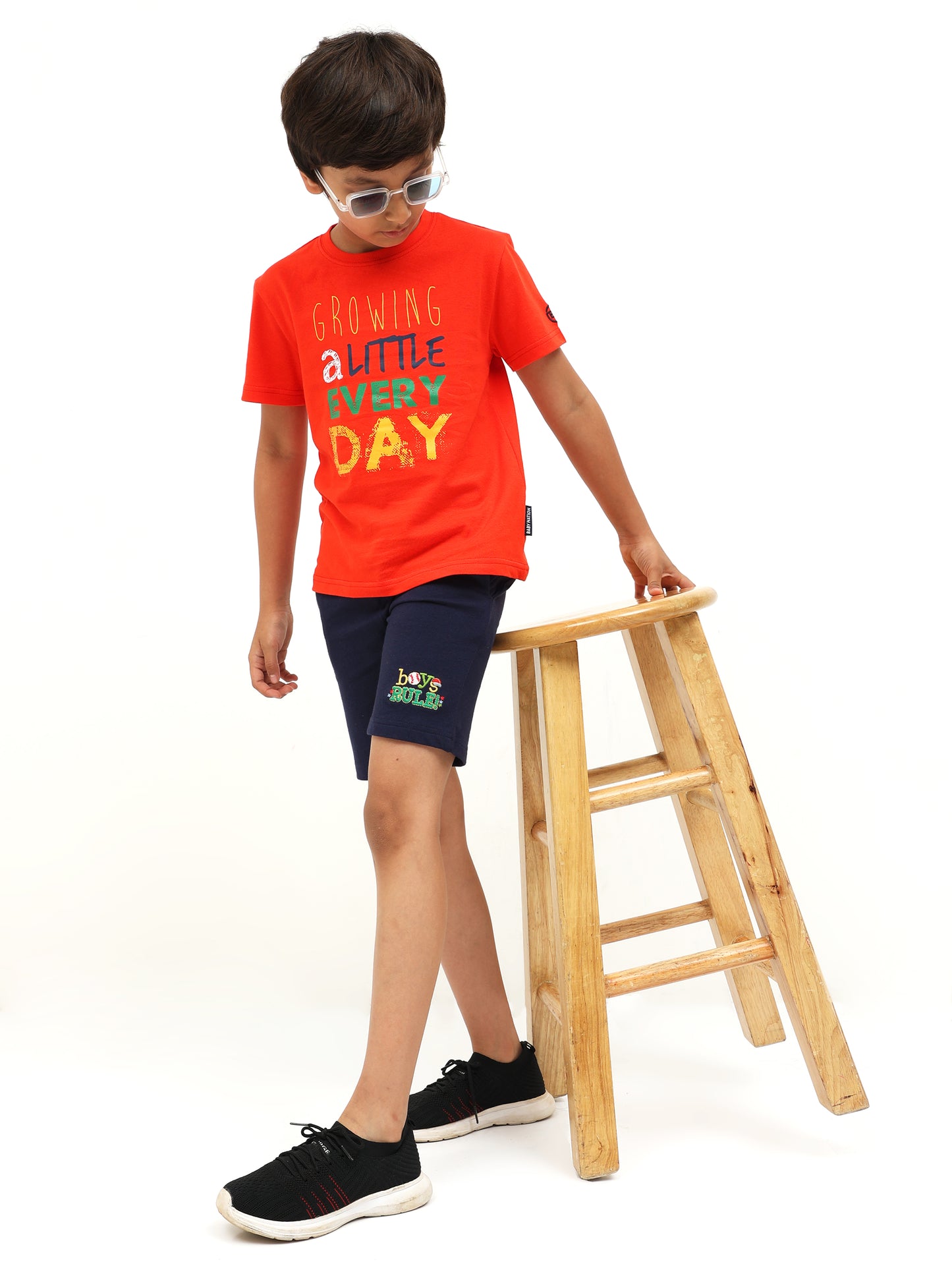 Boys Active Crew Neck T-Shirt with Navy Shorts