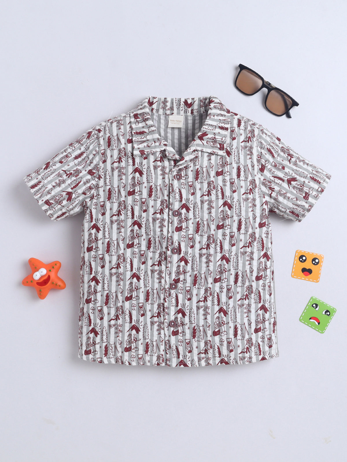 Boys Cotton Shirt - Creame Forest