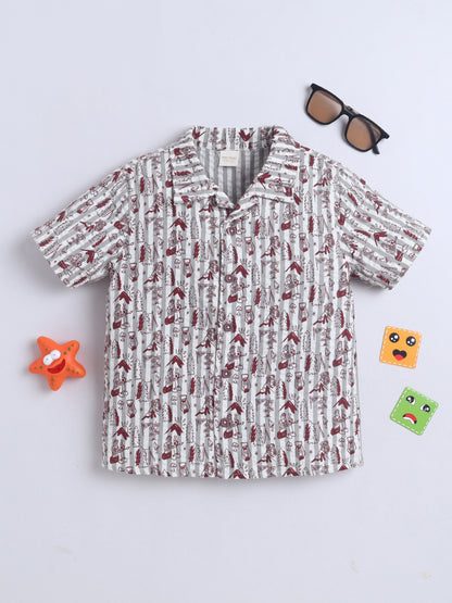 Boys Cotton Shirt - Creame Forest