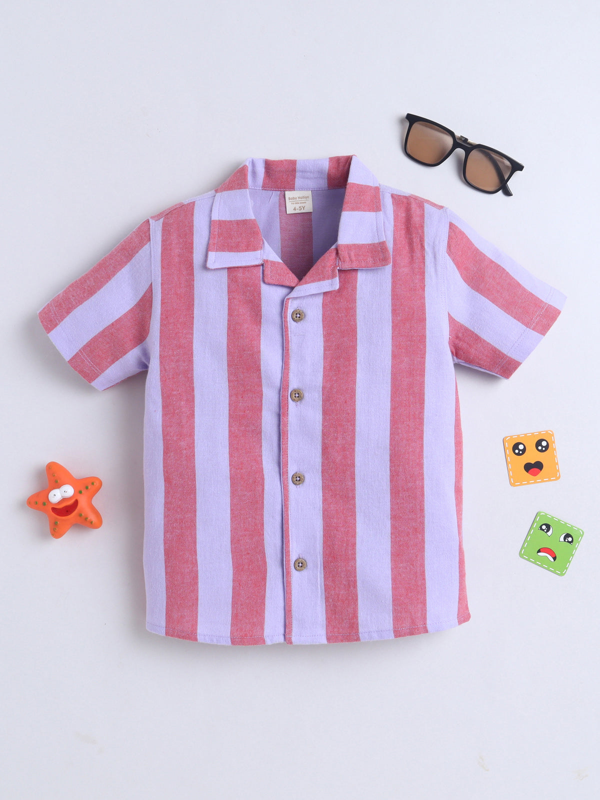 Boys Cotton Shirt - Dark Red Stripes
