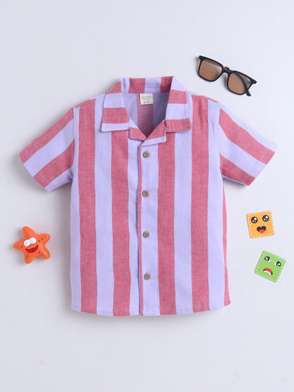 Boys Cotton Shirt - Dark Red Stripes