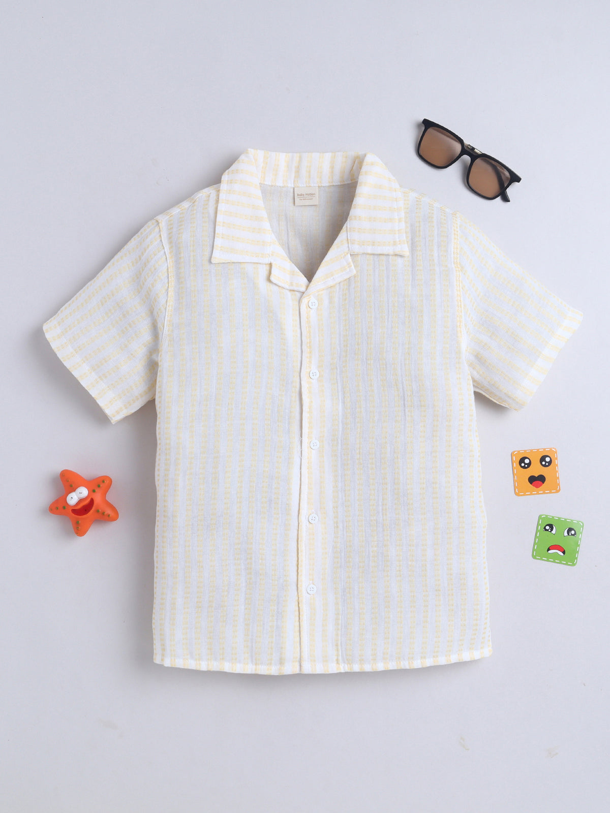Boys Cotton Shirt - Yellow White Stripes