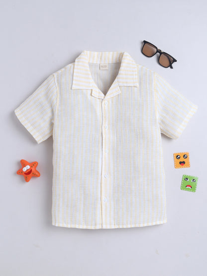 Boys Cotton Shirt - Yellow White Stripes