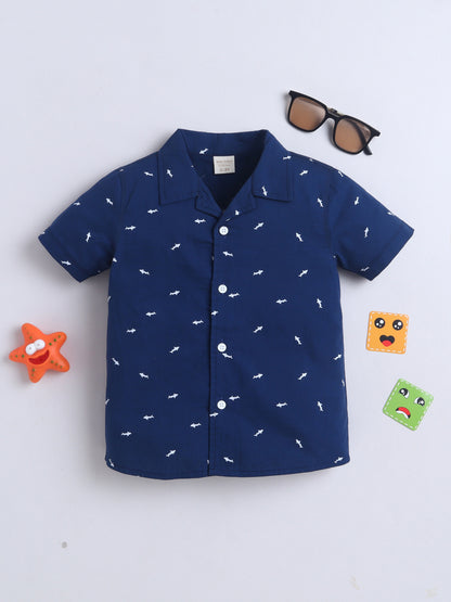 Boys Cotton Shirt - Navy Shark