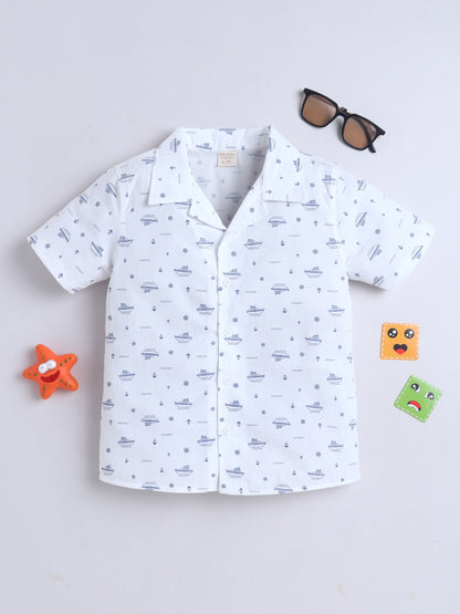 Boys Cotton Shirt - White Boat