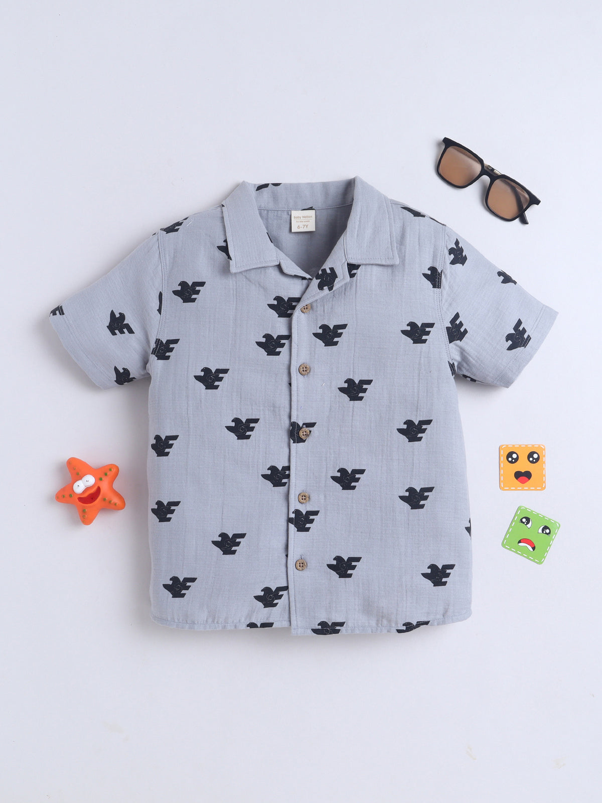 Boys Cotton Shirt - Grey Eagle