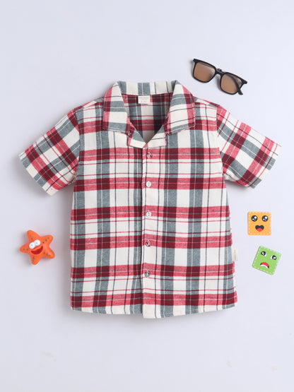 Boys Cotton Shirt - Dark Red Checked