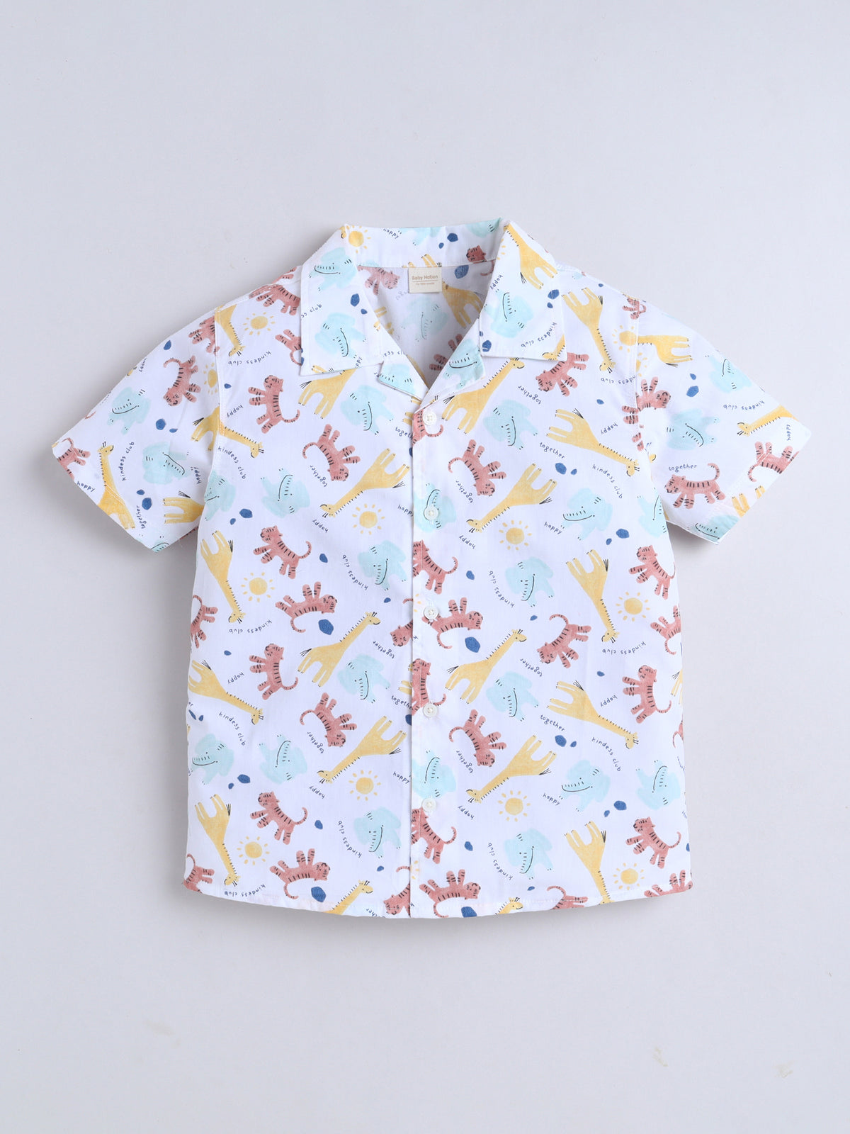 Boys Cotton Printed Shirt - White Animals