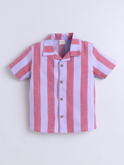Boys Cotton Shirt - Dark Red Stripes