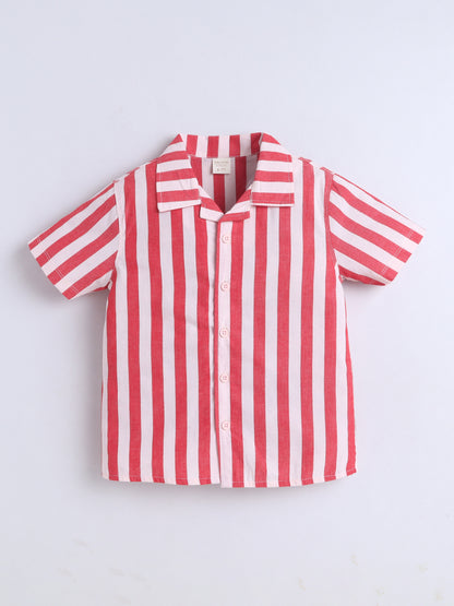 Boys Cotton Shirt - Red Stripes