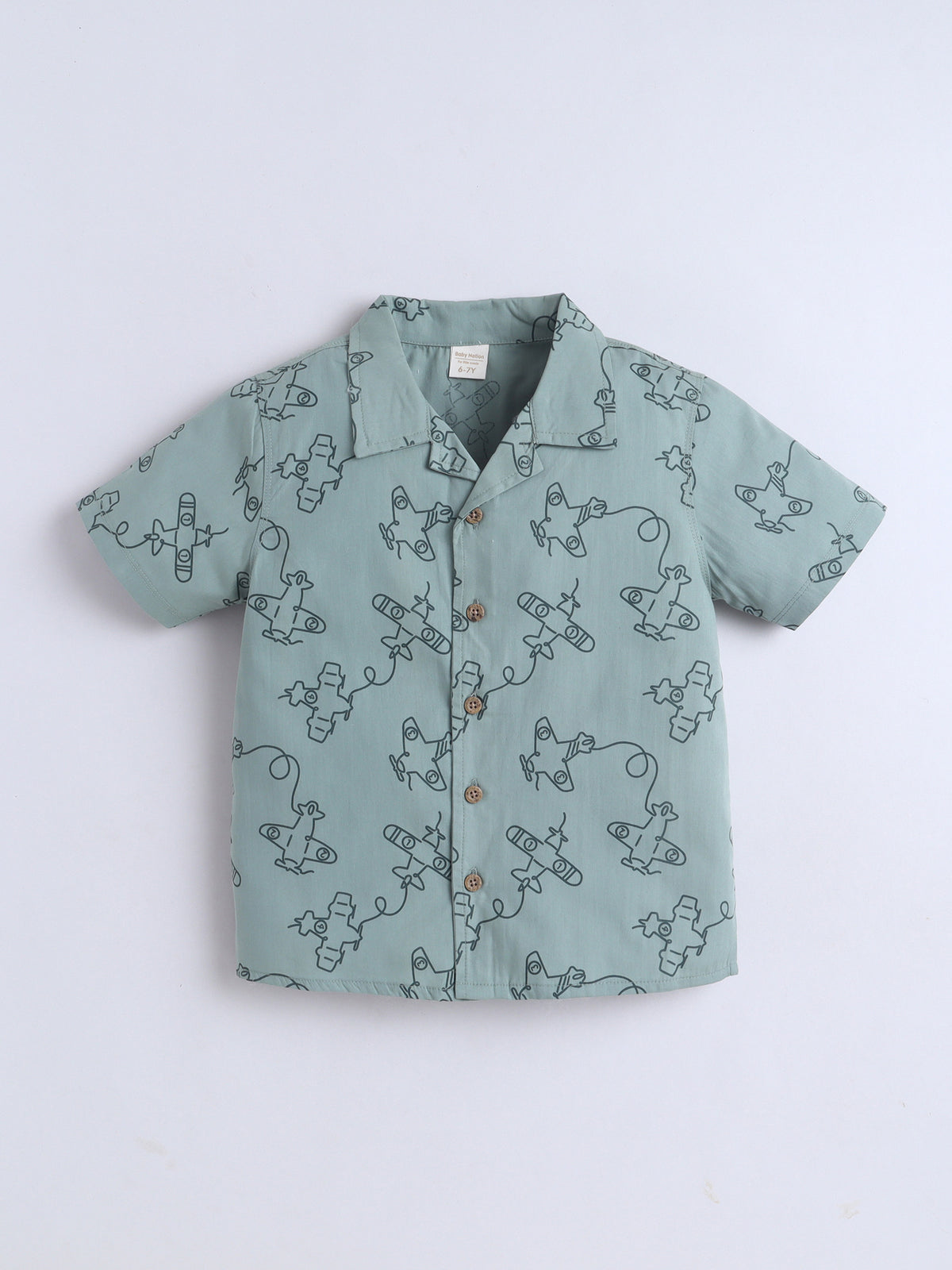Boys Cotton Shirt - Green Aeroplane