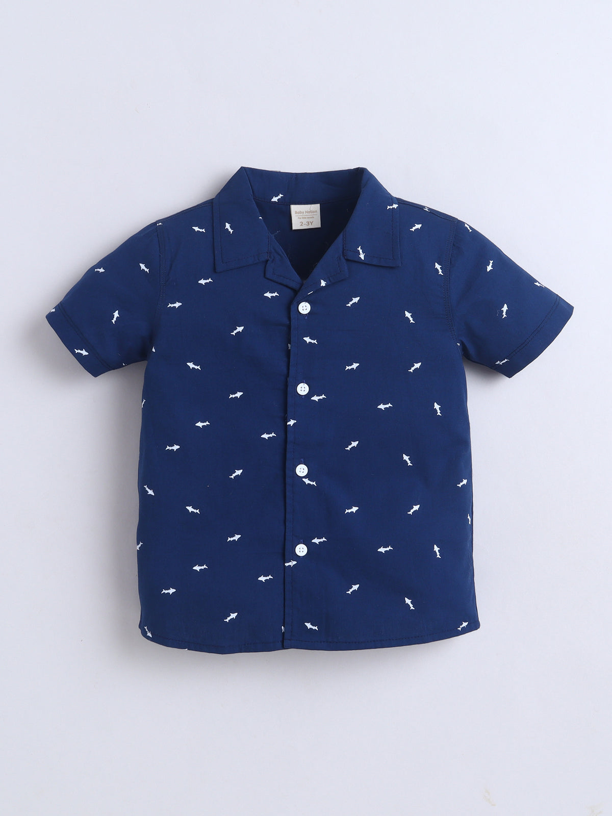 Boys Cotton Shirt - Navy Shark