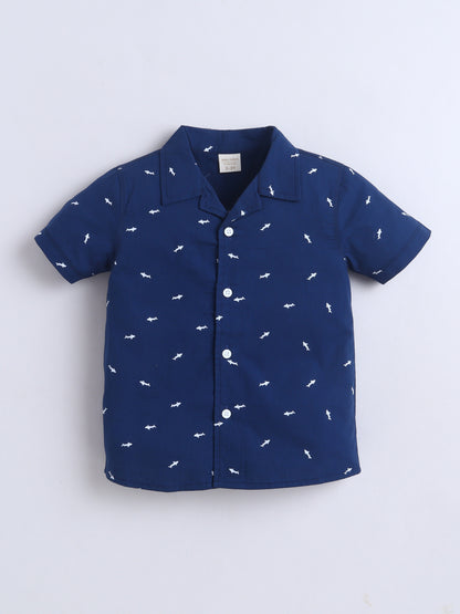 Boys Cotton Shirt - Navy Shark