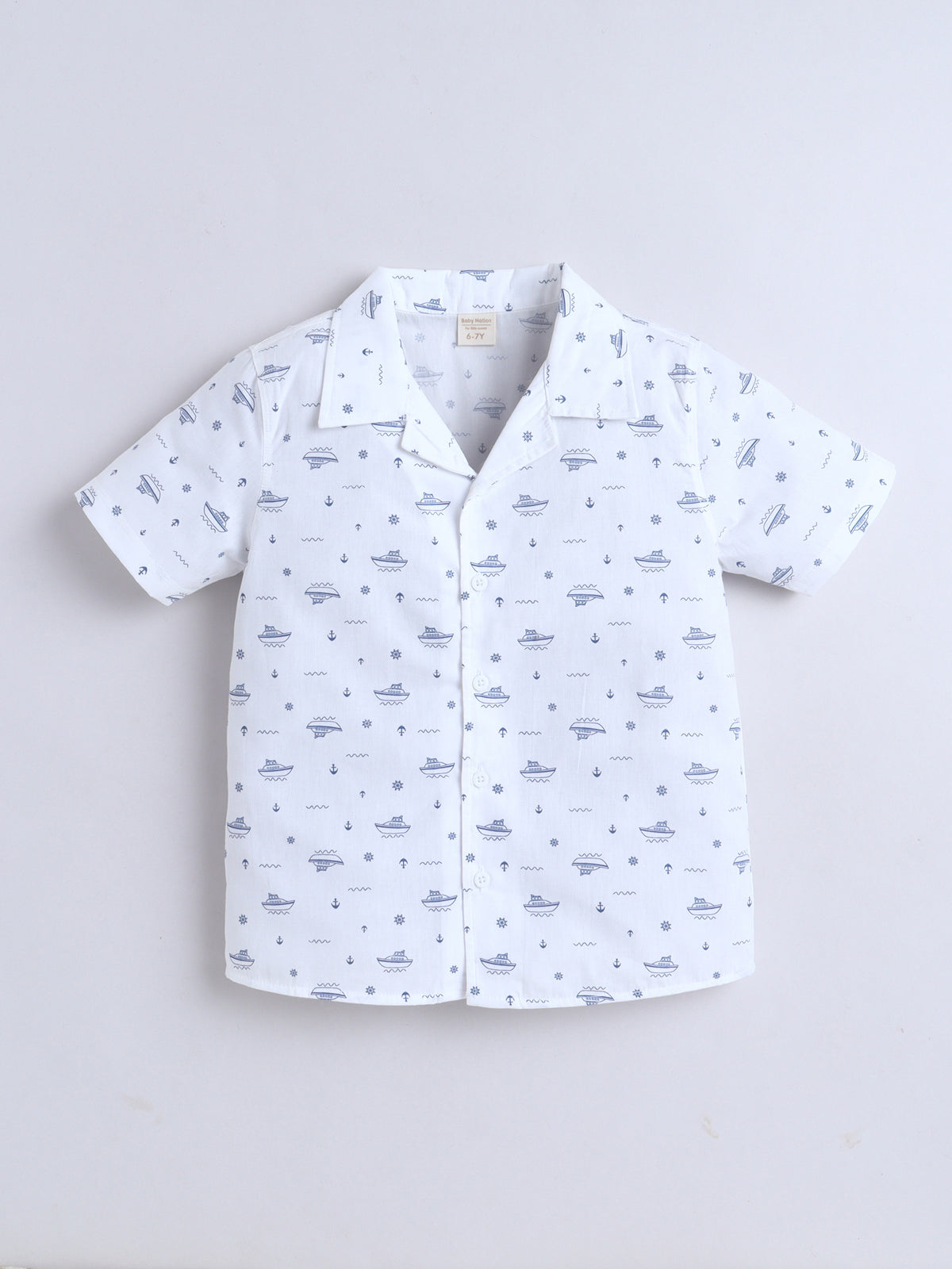 Boys Cotton Shirt - White Boat