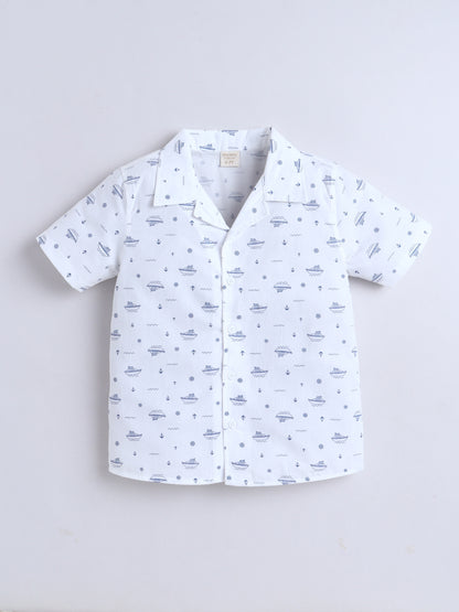 Boys Cotton Shirt - White Boat