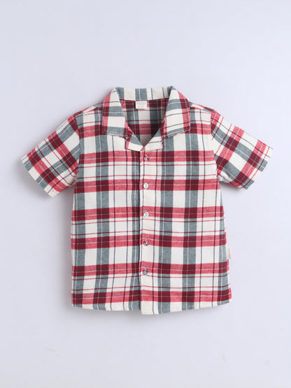 Boys Cotton Shirt - Dark Red Checked