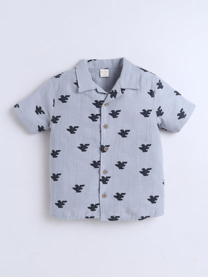 Boys Cotton Shirt - Grey Eagle