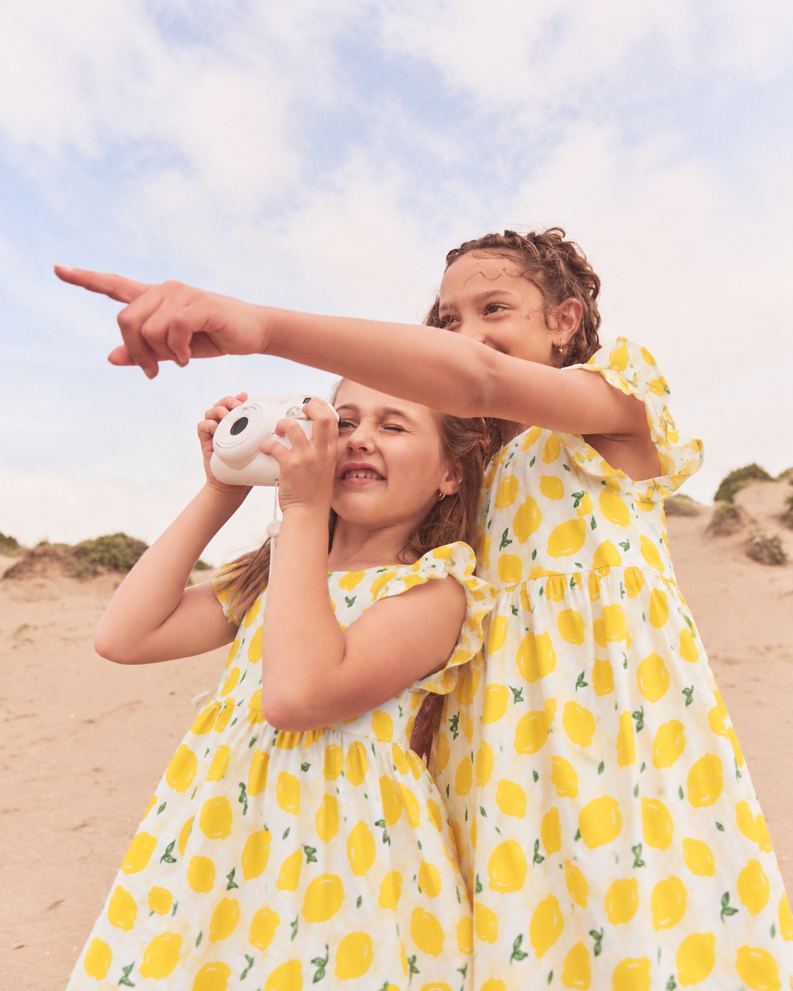Girls Cotton Dress - Yellow Lemon Print