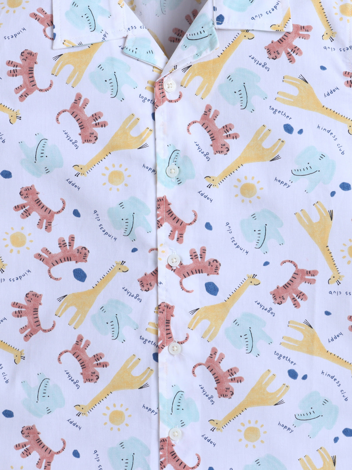 Boys Cotton Printed Shirt - White Animals