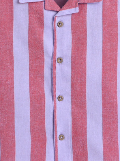 Boys Cotton Shirt - Dark Red Stripes