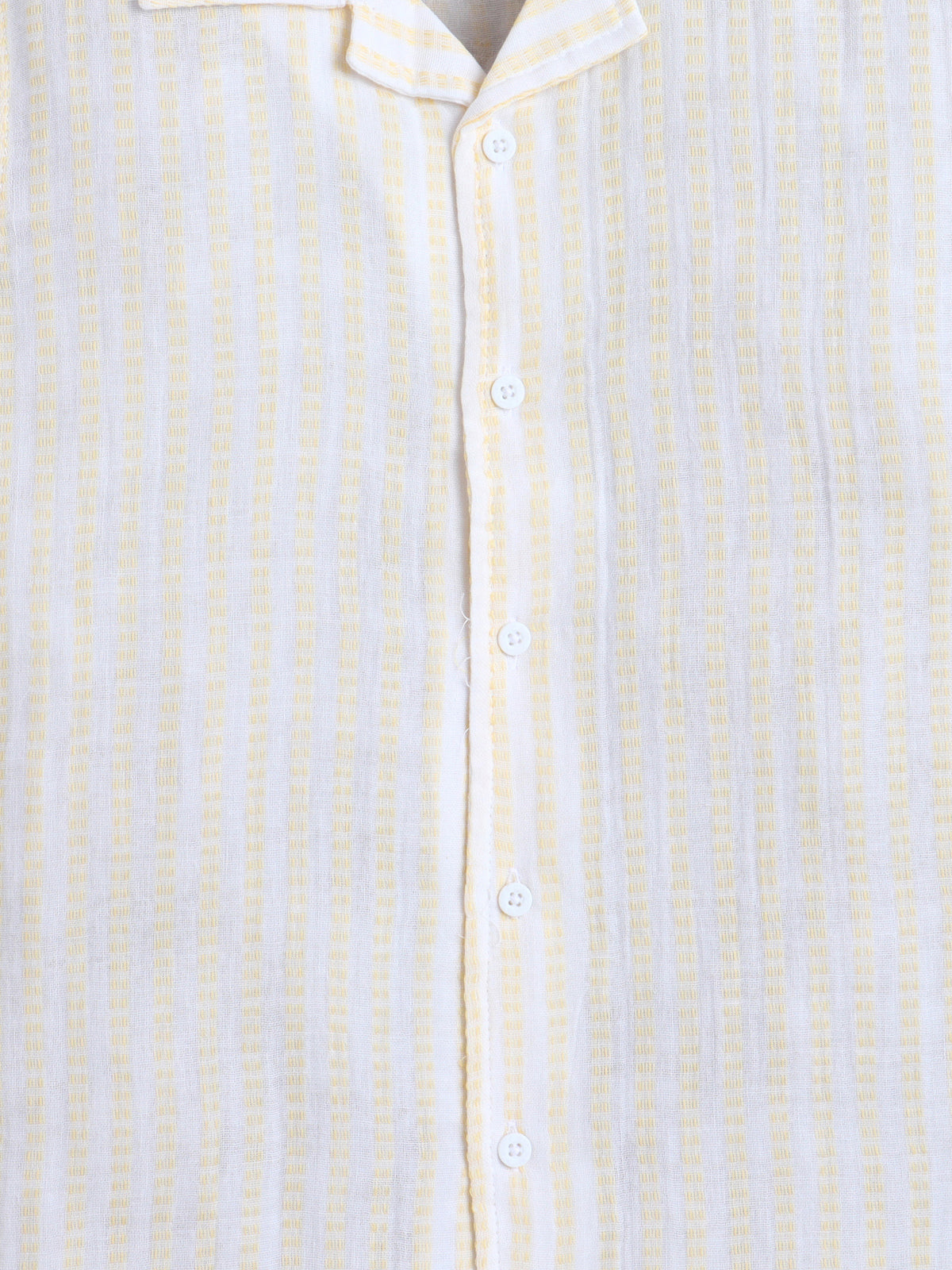 Boys Cotton Shirt - Yellow White Stripes