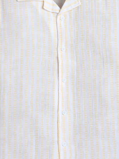 Boys Cotton Shirt - Yellow White Stripes