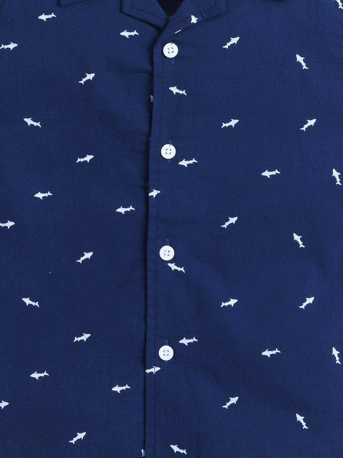 Boys Cotton Shirt - Navy Shark
