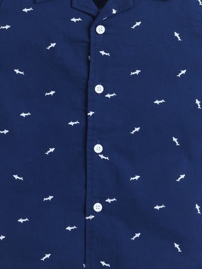 Boys Cotton Shirt - Navy Shark