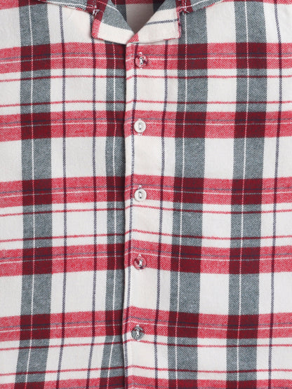 Boys Cotton Shirt - Dark Red Checked