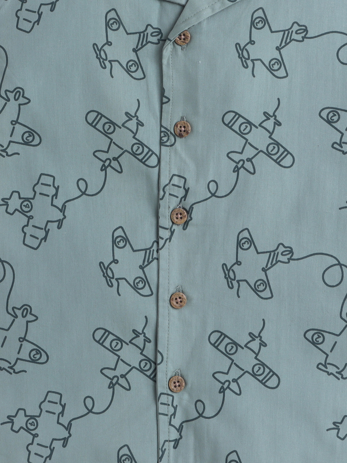 Boys Cotton Shirt - Green Aeroplane
