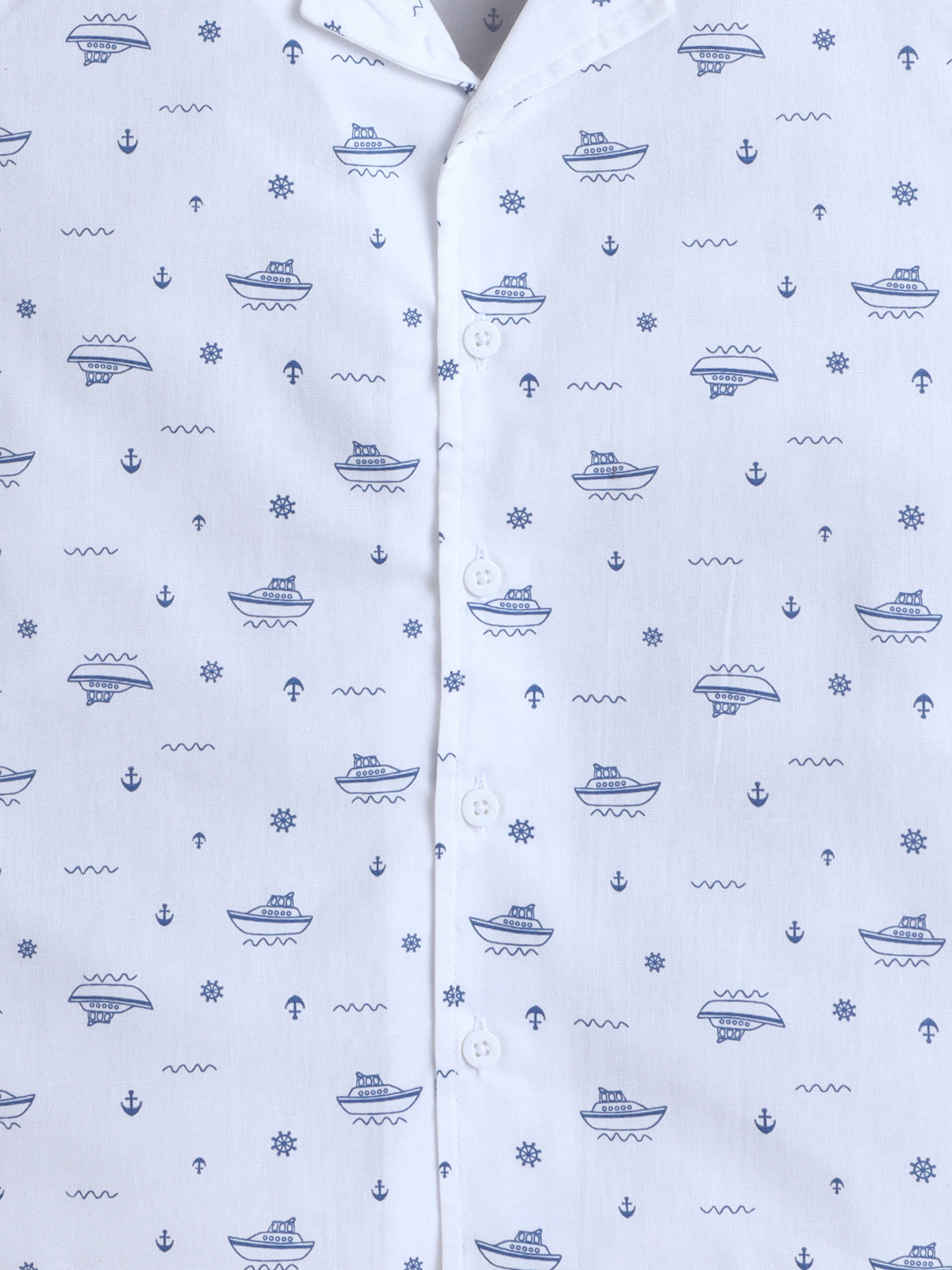 Boys Cotton Shirt - White Boat