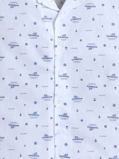 Boys Cotton Shirt - White Boat