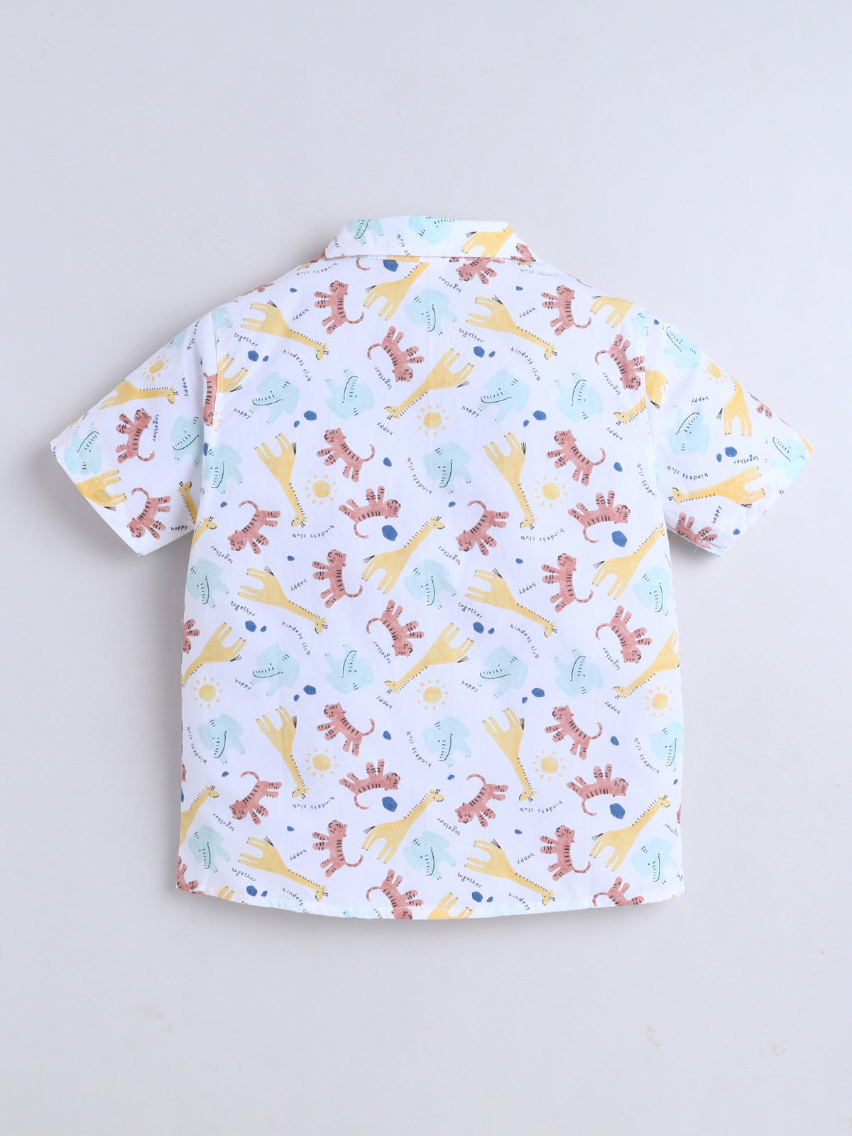 Boys Cotton Printed Shirt - White Animals