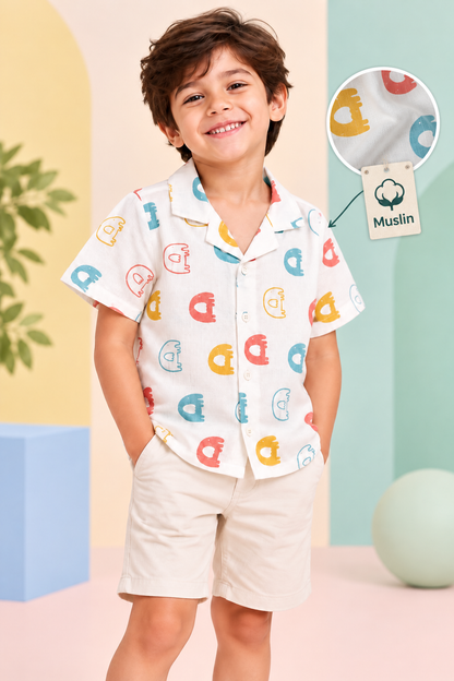 Boys Cotton Shirt - Baby Elephant