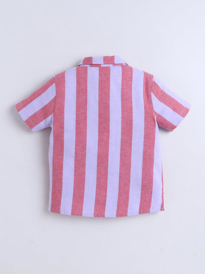 Boys Cotton Shirt - Dark Red Stripes