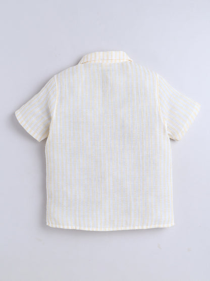 Boys Cotton Shirt - Yellow White Stripes