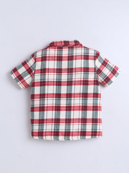 Boys Cotton Shirt - Dark Red Checked