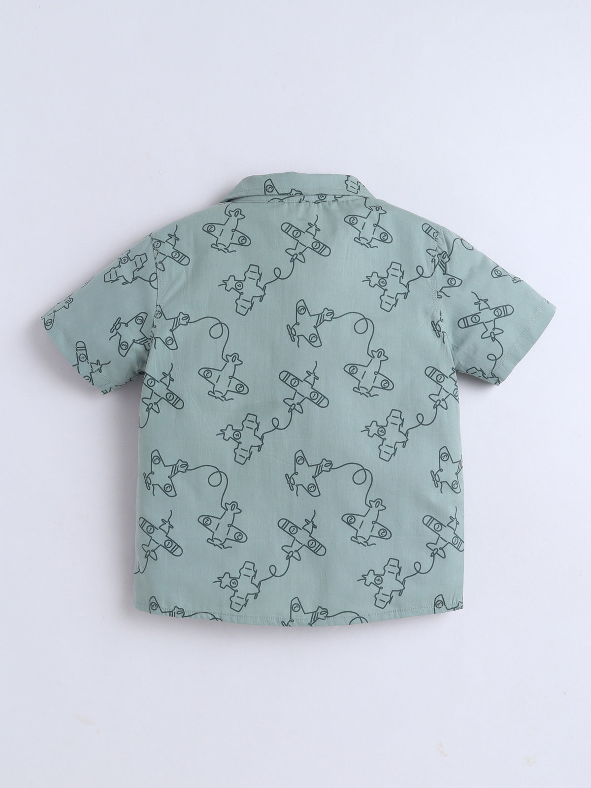 Boys Cotton Shirt - Green Aeroplane