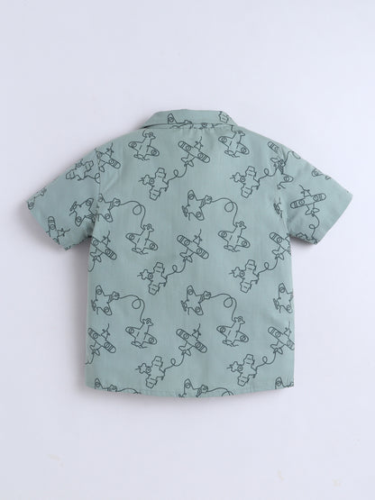 Boys Cotton Shirt - Green Aeroplane