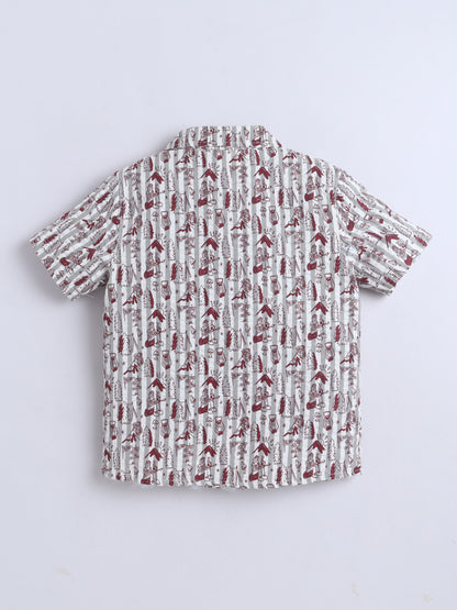 Boys Cotton Shirt - Creame Forest