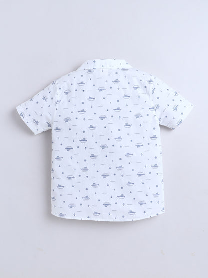Boys Cotton Shirt - White Boat