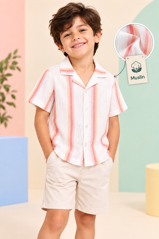 Boys Cotton Shirt - Pink Stripes
