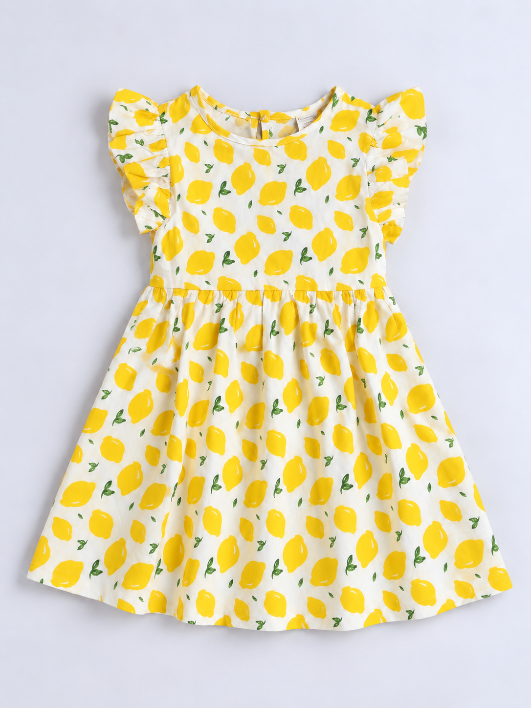 Girls Cotton Dress - Yellow Lemon Print